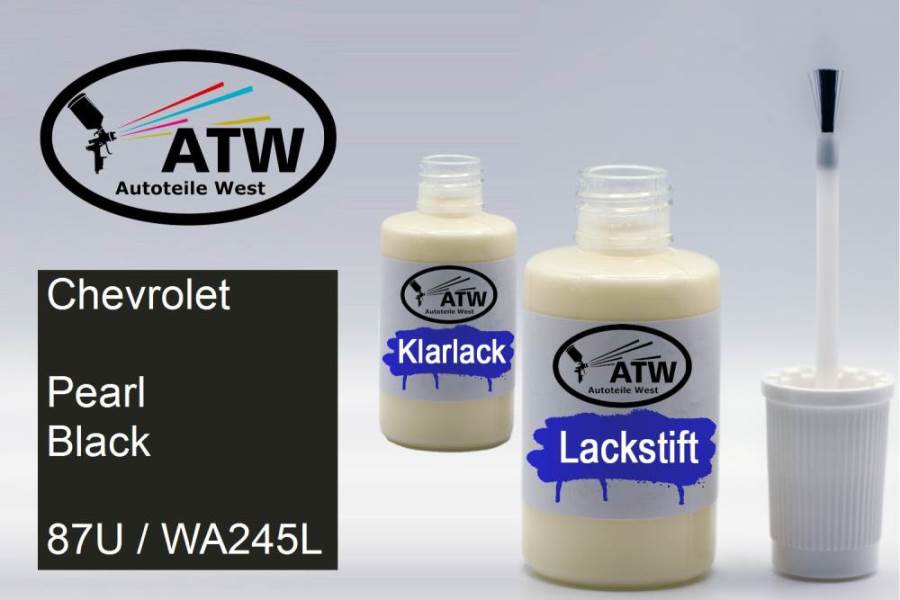 Chevrolet, Pearl Black, 87U / WA245L: 20ml Lackstift + 20ml Klarlack - Set, von ATW Autoteile West.